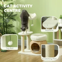 PawHut 31" Cat Tree Tower with Scratching Posts, Cat Condo, Beds, Platform and Toy Ball for Indoor Cats, Cream White(m-4)