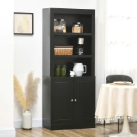 HOMCOM 72" Kitchen Buffet with Hutch, Freestanding Cupboard, Pantry with 6-Tier Shelving, 2 Doors Cabinet with Adjustable Shelves, Black, Wood Grain(m-8)