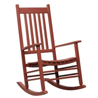 Outsunny Wooden Porch Rocking Chair Outdoor Patio Rocker Garden Single Leisure Reclining Seat Armchair Wine Red(m-2)
