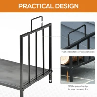 Outsunny 17.5" Firewood Rack Heavy-Duty Metal Wood Storage Log Holder with Side Handles, Indoor and Outdoor, Black(m-5)