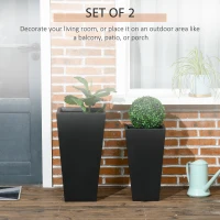 Outsunny 2-Pack Outdoor Planter Set, Flower Pots with Drainage Holes, Durable & Stackable Plant Pot, 22in & 18in, for Porch, Entryway, Patio, Yard, Garden, Black(m-4)