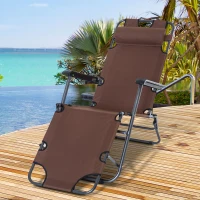 Outsunny Folding Chaise Lounge Chair, Outdoor Portable 2-Level Adjustable Recliner Zero Gravity Chair with Headrest Pillow, Armrests with Storage Mesh Pocket, Brown(m-7)