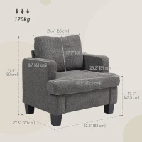 HOMCOM Modern Armchair, Upholstered Chenille Accent Chair with Wood Frame and Back Pillow for Living Room, Dark Grey(m-3)