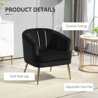 HOMCOM Fabric Armchair, Modern Accent Chair with Gold Metal Legs for Living Room, Bedroom, Home Office, Black(m-5)