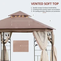 Outsunny 10'x10' Soft-top Steel Patio Gazebo Outdoor Sun Shelter with 2-Tier Polyester Roof, Curtain Sidewalls, Brown(m-4)