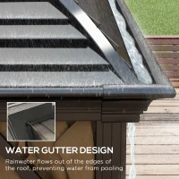 Outsunny 10' x 14' Hardtop Gazebo with Curtains, Netting, Pavilion with Steel Roof Ceiling Hook for Garden Patio, Brown(m-4)