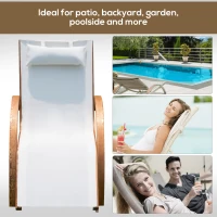 Outsunny Outdoor Wood Sling Chaise Lounge Reclining Garden Mesh Lounger Patio Chair with Headrest Cream(m-6)