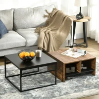 HOMCOM Coffee Table Set of 2, Industrial Nesting Tables, Square Coffee Table and Narrow Sofa Side Table for Living Room(m-9)