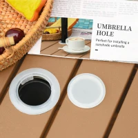 Outsunny 22" Square Steel PE Rattan Wicker Table With Umbrella Hole, Outdoor Patio Accent Dining Side Table Used as Umbrella Stand, Brown(m-5)