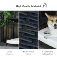 PawHut Wicker Dog House Raised Rattan Puppy Bed Cat Shelter for Indoor Outdoor Garden Patio Pet Sofa with Removable Cushion for Medium Sized Pet Brown(m-4)