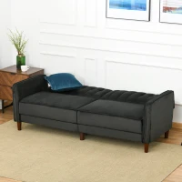 HOMCOM Convertible Sofa Sleeper Futon with Split Back Design Recline, Thick Padded Velvet-Touch Cushion Seating and Wood Legs, Black(m-7)