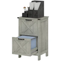 HOMCOM Vertical Filing Cabinet with 2 Drawers, Rustic Farmhouse Office Storage Cabinet for A4, Letter Size, Stone Grey(m-2)