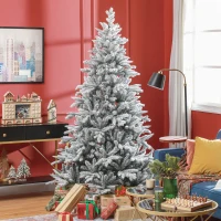 HOMCOM 7ft Artificial Flocked Christmas Tree with Snow Tips, Easy Assembly, Hinged Xmas Tree for Home Office Holiday(m-2)