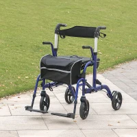 HOMCOM Rollator Walker with Seat, Folding Rolling Walker with 8" Wheels, Walker for Seniors with Adjustable Height, Blue(m-1)