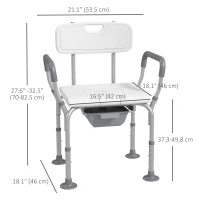 HOMCOM 3-in-1 Shower Chair with Back, Adjustable Bedside Commode, Raised Toilet Seat w/ Rubber Foot Pad for Seniors, Disabled(m-3)