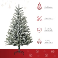 HOMCOM 5ft Artificial Snow-Flocked Tree Holiday Home Indoor Christmas Decoration with Metal Feet, Green(m-4)