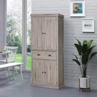 HOMCOM 72.5" Kitchen Pantry Cabinet, Freestanding Storage Cabinet with 4 Doors, Drawer and 3 Adjustable Shelves, Brown(m-2)