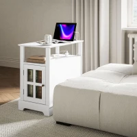 HOMCOM Narrow Side Table End Table with Charging Station, USB Ports, Modern End Table with Storage for Living Room, White(m-9)