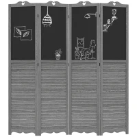 HOMCOM Wooden Room Divider with Blackboard, 4 Panel Folding Privacy Screen for Home Office, 5.5', Gray(m-1)