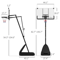 Soozier 5-10' Basketball Stand, Freestanding Basketball System with 44" Shatterproof Backboard, Rebound System and Wheels(m-3)