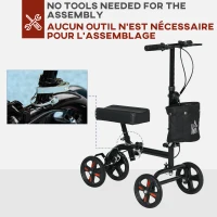 HOMCOM Steerable Knee Walker, Foldable Knee Scooter with Dual Braking System, Adjustable Height, Crutch Alternative, Black(m-7)