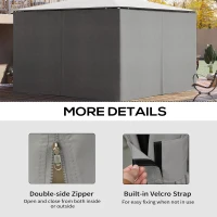 Outsunny Replacement Gazebo Curtains with Zipper, 4-Panel Universal Gazebo Privacy Sidewall for Most 10' x 13' Gazebo Canopy Pavillion, Hooks/C-Rings Included, Grey(m-5)