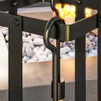 Outsunny 5 Piece Metal Fireplace Tools Set with Brush Broom, Poker, Shovel, Tongs, and Stand for Indoor or Outdoor, Black(m-8)