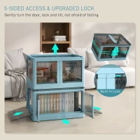 HOMCOM 3 Packs of Collapsible Stackable Storage Bins with Lids, Wheels, 32 Gal, Blue(m-4)