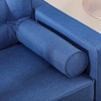 HOMCOM Mid-Century Sofa, Couch with Button-Tufted Back Cushion, Velvet Feel Fabric Upholstery, 2 Cylindrical Pillows and Rubber Wood Legs for Living Room, Dark Blue(m-7)