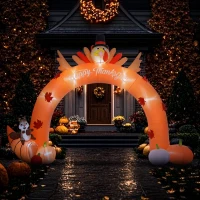 Outsunny 9.7ft Thanksgiving Turkey Archway, Inflatables Outdoor Decorations, Blow Up LED Yard Display for Holiday(m-10)