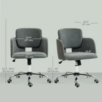 HOMCOM Small Desk Chair, Height Adjustable Fabric Office Chair with Swivel Wheels, Tilt Function, Computer Chair, Grey(m-3)