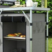 Outsunny Aluminum Camping Kitchen, Portable Folding Camping Table with Fabric Cupboards, Windshield, Bag for BBQ, Picnic, Gray(m-9)