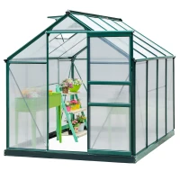 Outsunny 6' x 8' Outdoor Greenhouse with Rain Gutter and Roof Vent for Patio Backyard Dark Green(m-12)