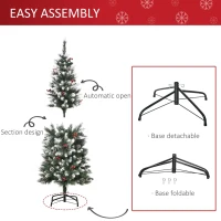 HOMCOM 5ft Decorated Christmas Tree with Red Berries and Pine Cones, Flocked Christmas Tree with Pencil Shape, Green(m-6)