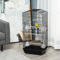 PawHut 36" Bird Cage, Macaw Play House, Cockatoo, Parrot, Finch Flight Cage, 2 Doors Perch, 4 Feeder Pet Supplies, Black(m-8)