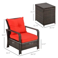 Outsunny 3 Piece Patio Furniture Set, PE Wicker Storage Table & Chairs, Red(m-3)