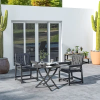 Outsunny 2 Piece All-Weather Patio Chairs, HDPE Patio Dining Chair Set, Heavy Duty Wood-Like Outdoor Furniture, Black(m-2)