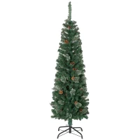 HOMCOM 5ft Pencil Christmas Tree, Artificial Christmas with Pine Needles, Realistic Branches, Pine Cones, Metal Base, Green(m-11)