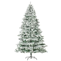 HOMCOM 7.5ft Artificial Snow Flocked Christmas Tree Xmas Tree Holiday Home Indoor Decoration for Party with Foldable Feet, Green(m-2)