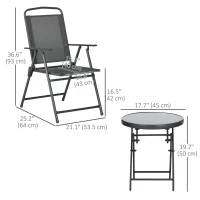 Outsunny 3 Pieces Bistro Set, Foldable Patio Furniture Set with Mesh Chairs, Glass Table for Garden, Balcony, Charcoal Grey(m-3)