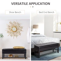 HomCom 44" Tufted Faux Leather Ottoman Storage Bench With Shoe Rack - Dark Brown(m-5)