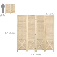 HOMCOM 4.7' 4 Panel Wooden Room Divider with Pegboard Display, Folding Privacy Screen for Home Office, Natural(m-3)