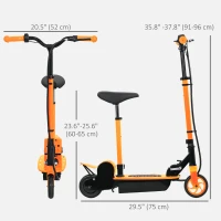 Soozier Foldable Electric Scooter for Kids Ages 6-14, with Seat and 2 Adjustable Heights, Max 6km Range & 12km/h, Orange(m-3)
