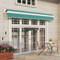 Outsunny 13' x 8' Retractable Awning, Patio Awnings, Sunshade Shelter w/ Manual Crank Handle, UV & Water-Resistant Fabric and Aluminum Frame for Deck, Balcony, Yard, Green(m-8)