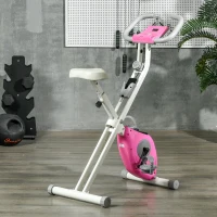 Soozier Foldable Exercise Bike Indoor Stationary Bike w/ 8-Level Magnetic Resistance LCD Screen Phone Holder for Home Gym Pink(m-10)