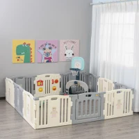 Qaba 12 Panel Baby Enclosure, Baby Playpen, Kids Play Pen Safety Gate Kids Activity Center Fence for Home Indoor w/ Toy(m-1)