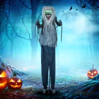 HOMCOM 6.9' Life Size Decoration Animatronic Skeleton Werewolf Outdoor Halloween, Sound and Motion Activated w/ Light Up Eyes(m-8)