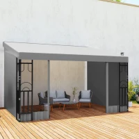 Outsunny 10' x 13' Wall Pergola, Outdoor Gazebo with 2 Curtains and 2 Nettings, UV Resistant, for Patio, Deck, Light Grey(m-8)