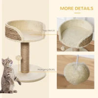 PawHut Cat Tree with Scratching Post, Toy Ball, Perch, Small Cat Tower for Indoor Cats - 16" x 16" x 19", Beige(m-5)