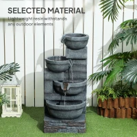 Outsunny 30" Tall Outdoor Waterfall Fountain with LED Lights, 4-Tier Resin Cascading Water Bowls with Pump, Gray(m-7)
